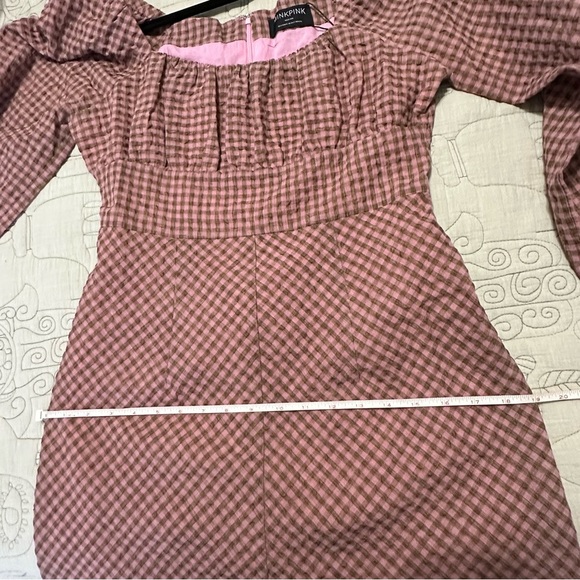 NWT MINKPINK Audie Gingham Mini Dress Sz Medium (US 6) Long Sleeve - Picture 11 of 12
